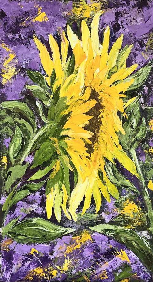 Sunflowers oil impasto painting by Halyna Kirichenko