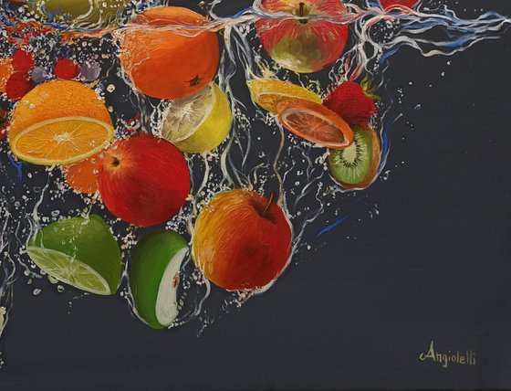 Splash! - fruits - still life -photorealistic painting