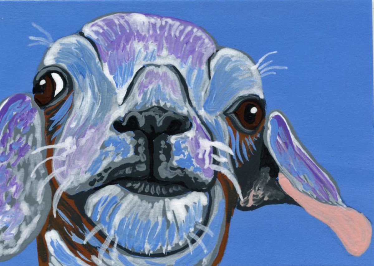 ACEO ATC Original Miniature Painting Colorful Goat Pet Farmyard Art-Carla Smale by carla smale