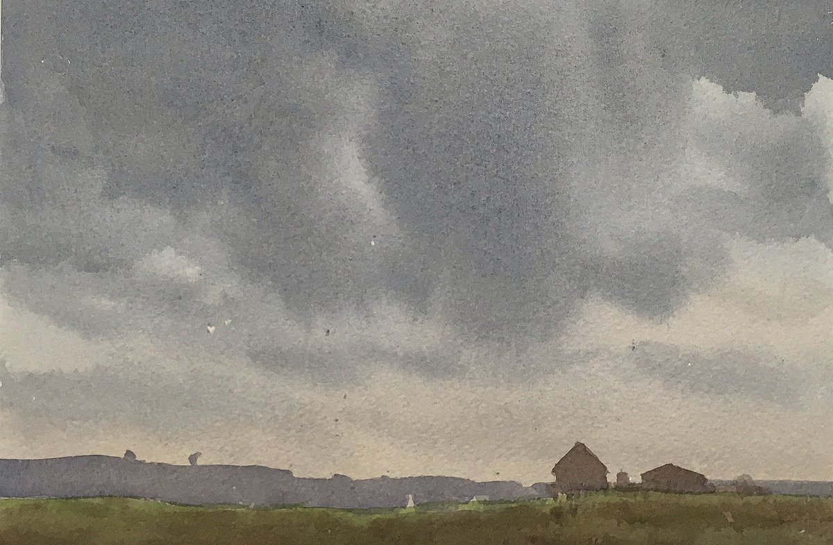 Impressionistic Landscape Watercolour By Riaz Samadhan, 10 X 7", Panhala Clouds, Original Artwork