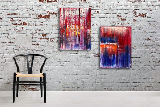 "Two Painters Walk Into A Bar" - FREE USA SHIPPING + Save As A Series - Original Large PMS Abstract Diptych Oil Paintings On Canvas - 36" x 24"