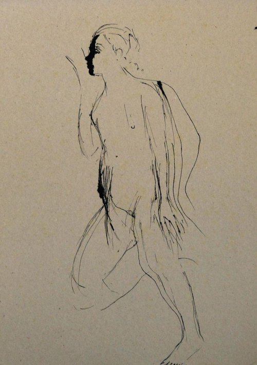 Nude + Portrait, ink on cardboard 30x42 cm by Frederic Belaubre