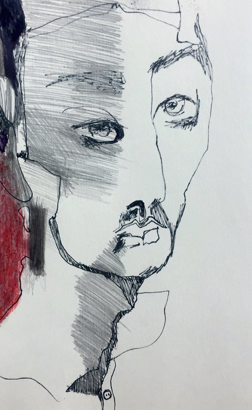 face portrait drawing emotional figurative abstract wall art by Olga Chertova