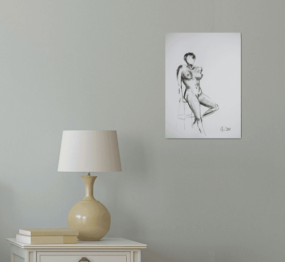 Nude in charcoal. 22. Black and white minimalistic female girl beauty body positive
