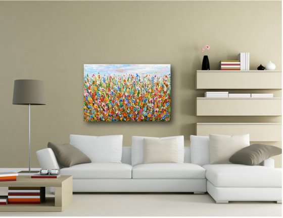 Meadow Joy - Abstract Floral Field Painting, Palette Knife Art