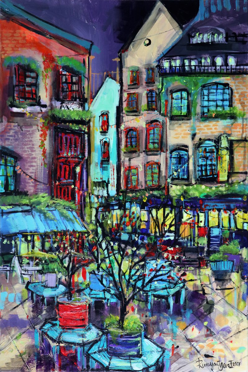 Impressionistic Cityscapes Acrylic Painting By Irina Rumyantseva, 24 X 35, Neal
