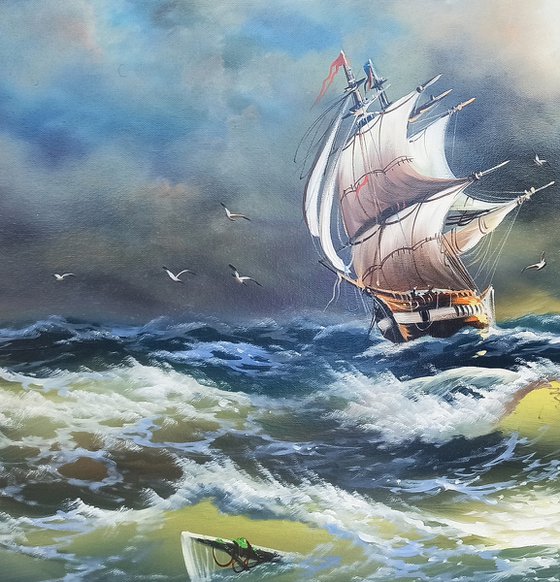 Restless sea (60x90cm, oil painting)