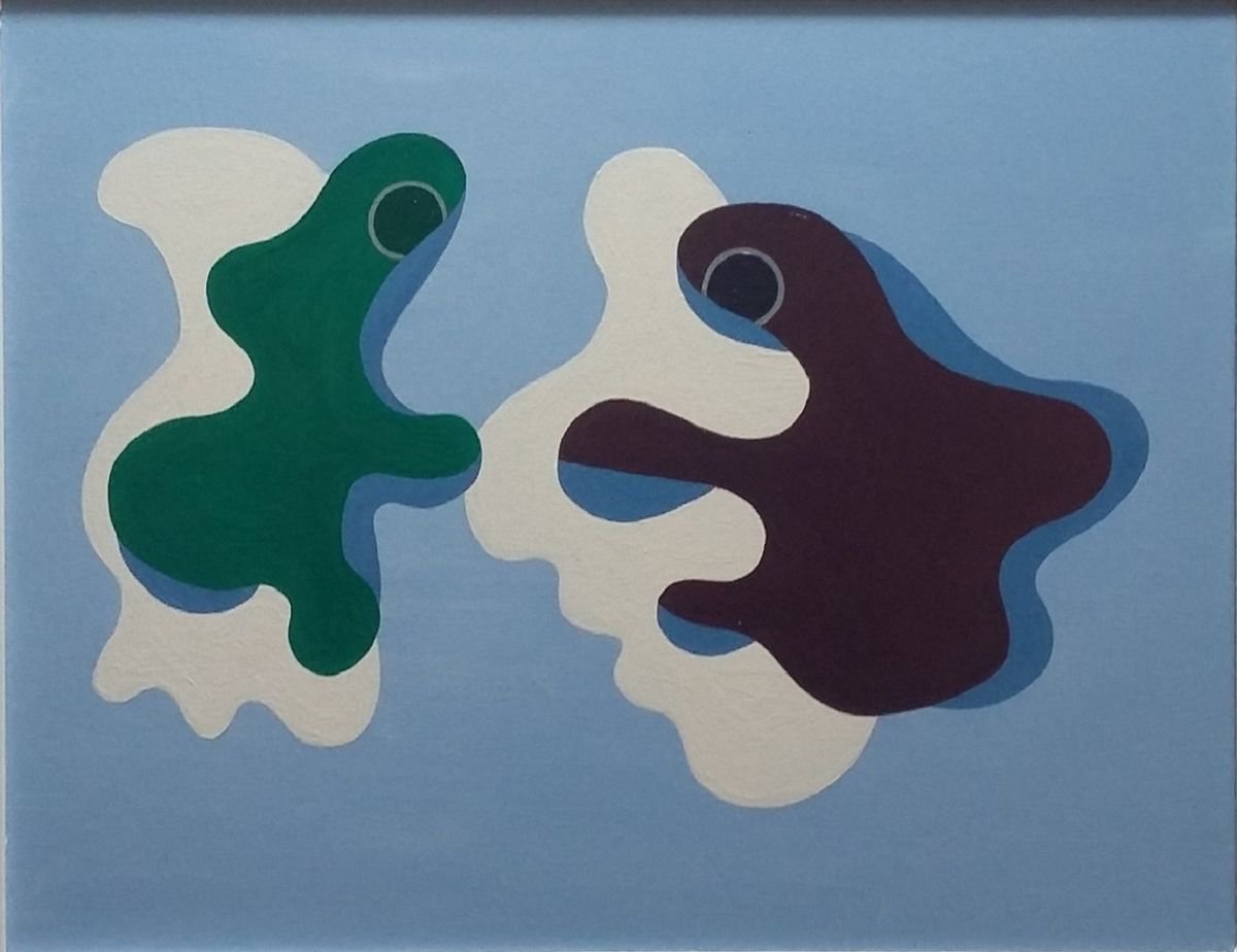 Organic Abstract Oil Painting By Paul Heron, 22 X 18", Two Forms 2, Original Artwork