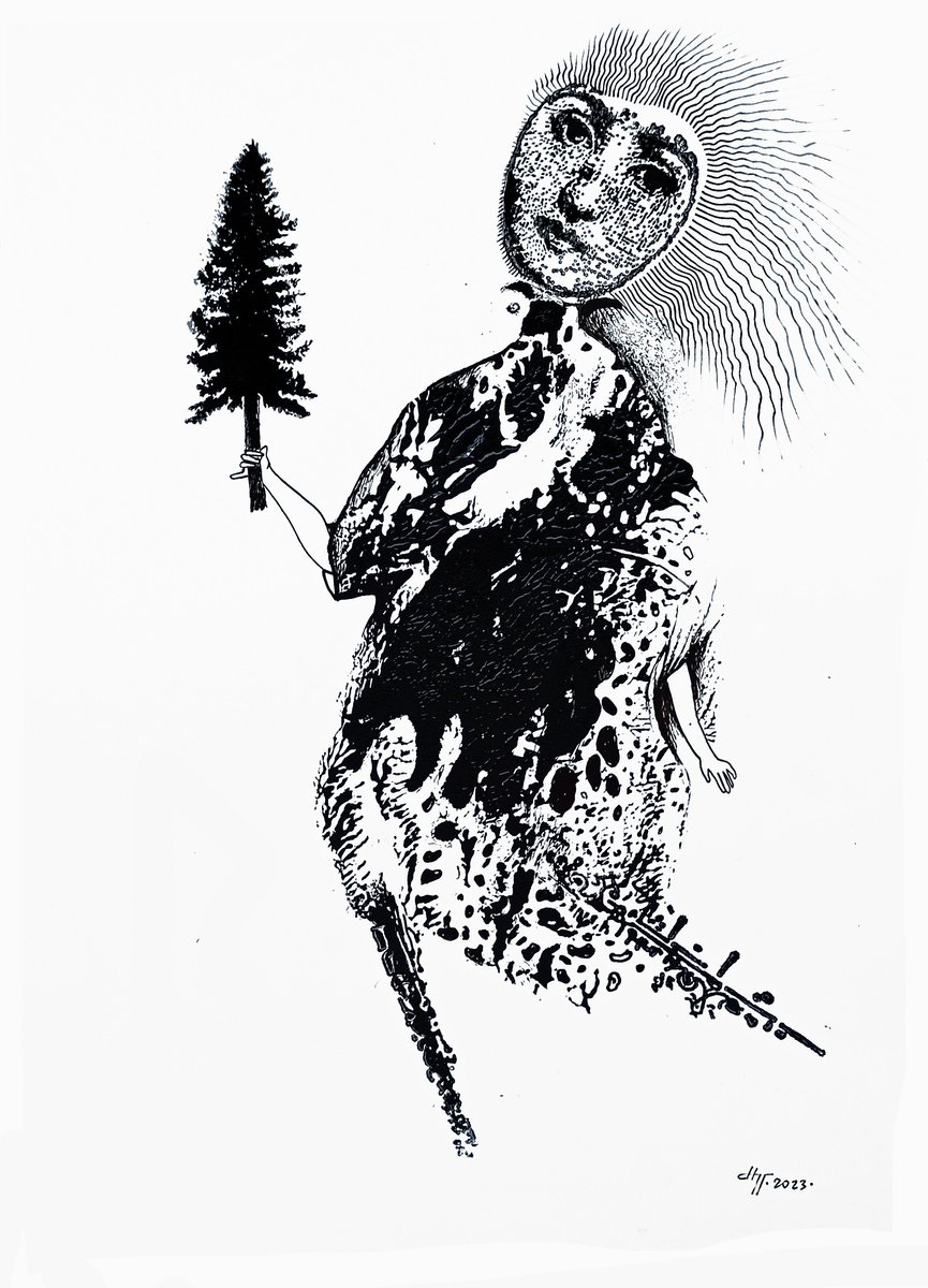 Girl with a coniferous tree by Natalia Pastuszenko