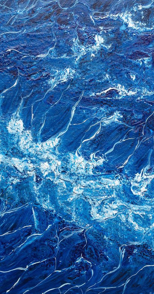 Restless sea - abstract seascape on stretched canvas, ready to hang, unique frothing technique - 50x40 cm by Silvija Horvat - NataDaMano