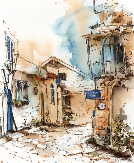 Tsfat Israel City - Architecture Mixed Media Painting