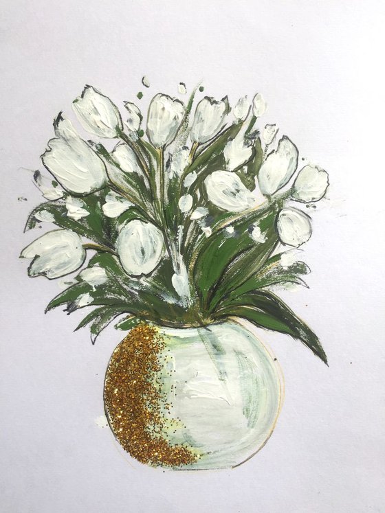 Tulips Fine Art Floral Art Still Life Acrylic on Watercolour Paper Flower Painting Gift Ideas Fine Art Original Art 8"x12"