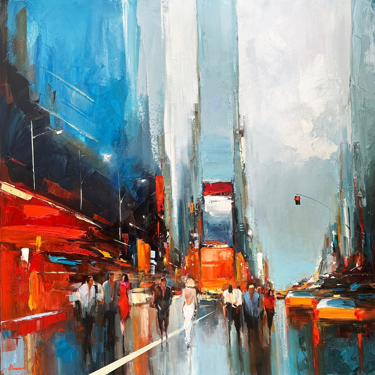 Impressionistic Cityscapes Oil Painting By Tetiana Bond, 31 X 31", Meeting In The Heart, Original Artwork