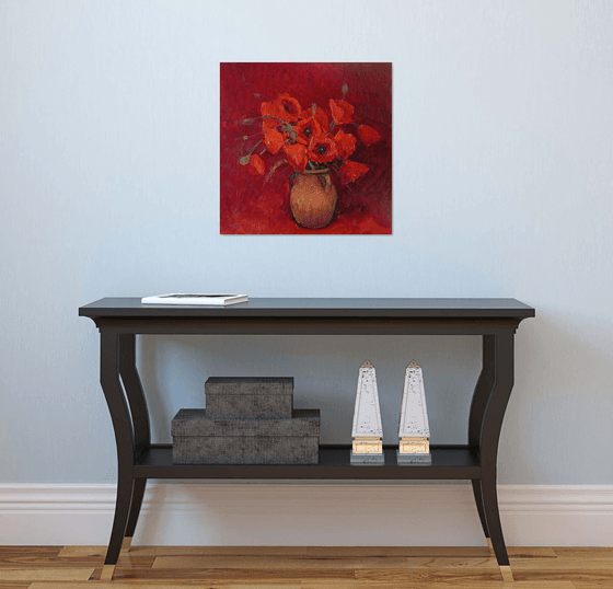 Red Poppies in a Ceramic Jug