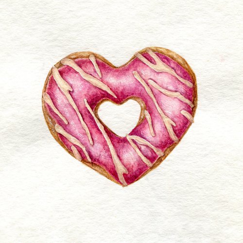 Pink Heart watercolor donut by Liliya Rodnikova