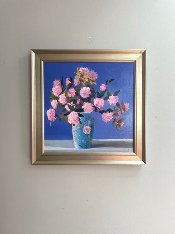 Azaleas in a Blue Vase