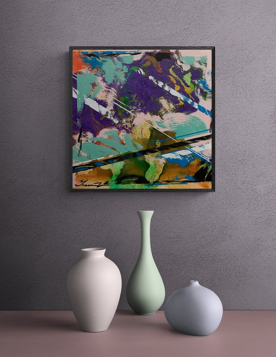 Abstract painting - "Purple cloud" - Abstraction - Geometric - Space abstract - Small painting - Bright abstract - Purple and Green