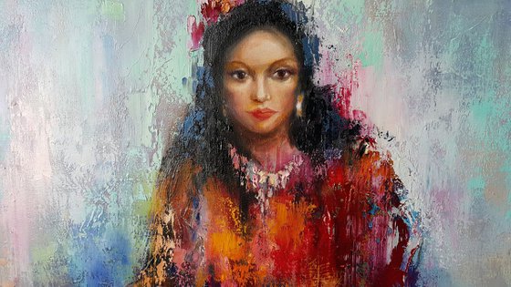 Painting " Carmen ", oil, canvas, impasto, palette knife