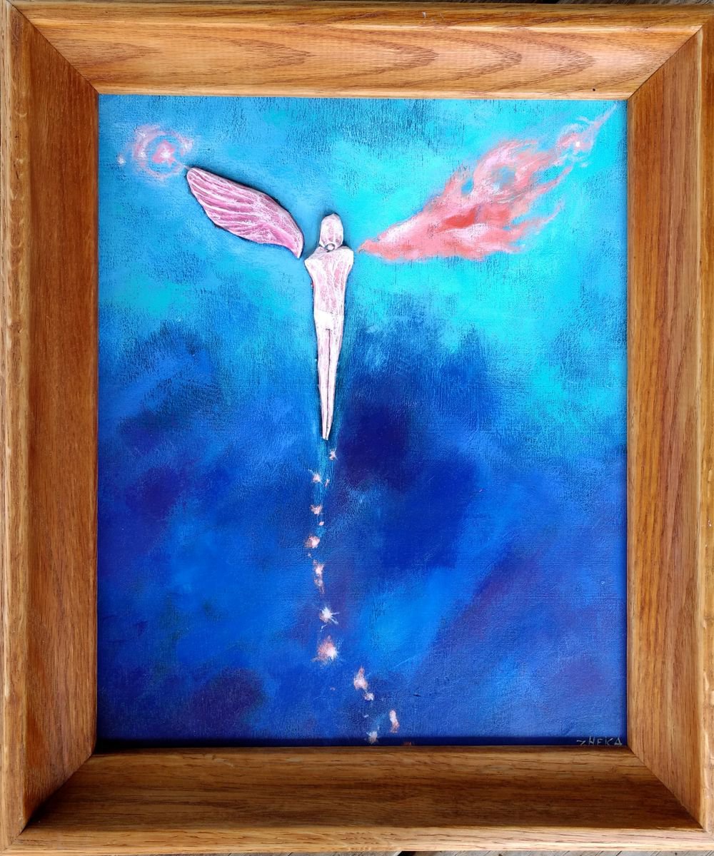 Unfinished angel. Original mixed media painting by ZheKa