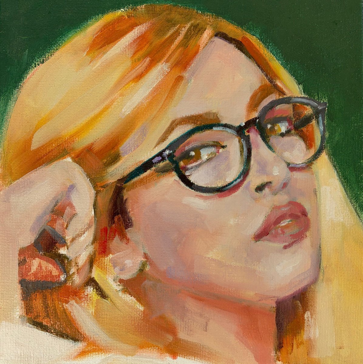 Impressionistic Portrait Oil Painting By Paul Gurney, 8 X 8", Portrait Of Anna, Original Artwork
