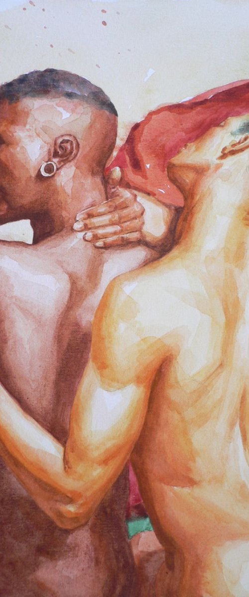 WATERCOLOUR PAINTING ART MALE NUDE #11-9-02 by Hongtao Huang