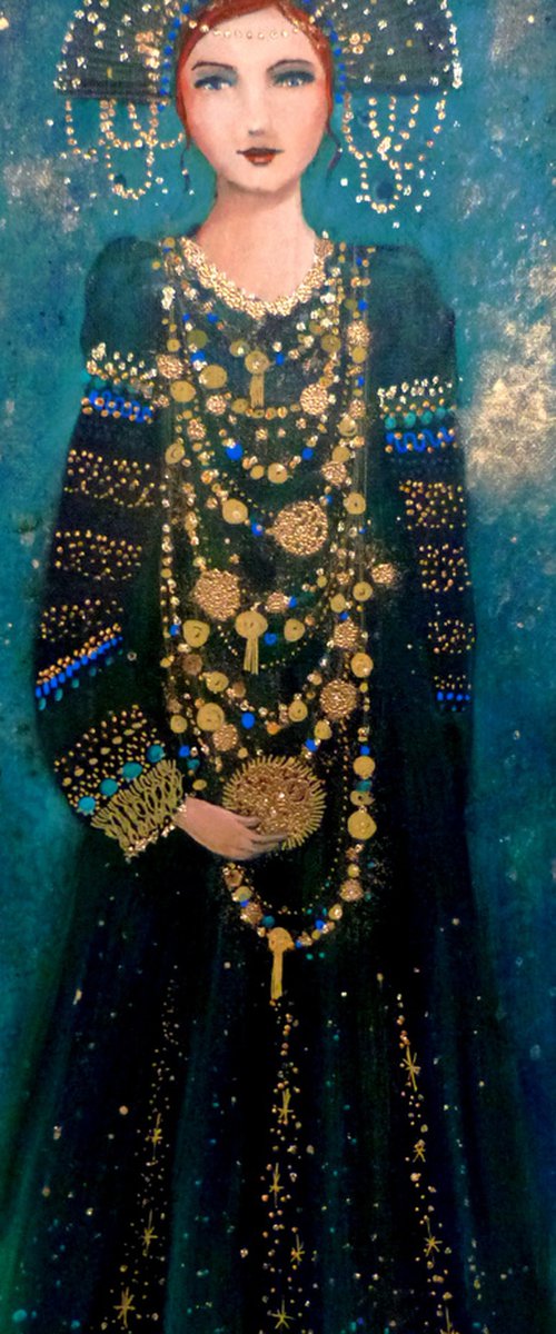 Night opera 20 x60 cm. Art déco inspired woman. by Loetitia Pillault
