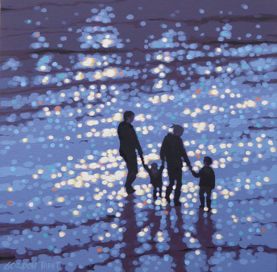 A beach walk, all together - commissioned painting