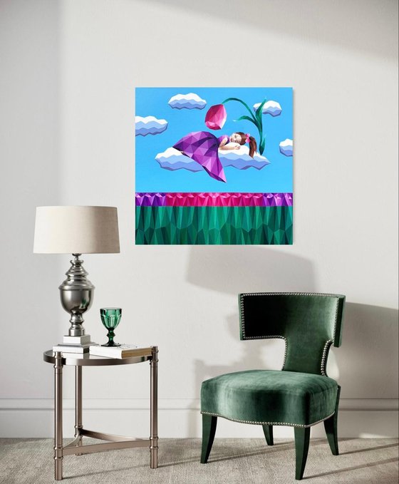 GIRL IN A LILAC DRESS ON A CLOUD