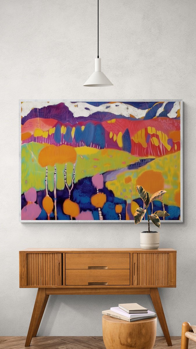 Abstract Acrylic Painting By V+V Kniazievi, 51 X 43", Colorful Day #3, Original Artwork