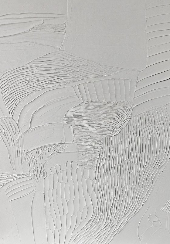 "Fluency 4" White textured abstract wall art