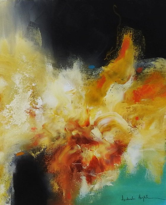 Yellow and blue Abstract Painting ready to hang - Sandstorm (24" x 72" - 60 cm x 182 cm)