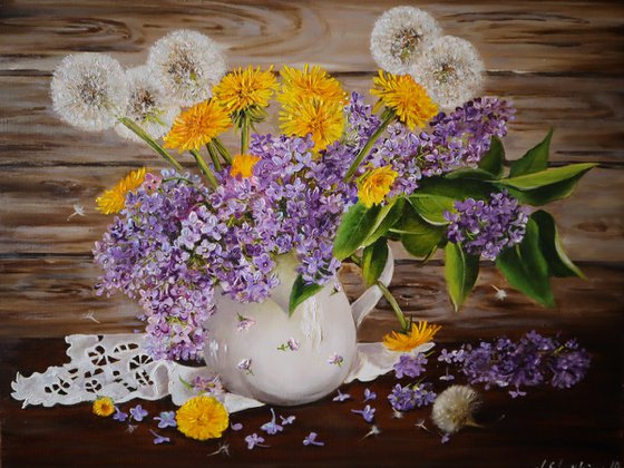 Lilac Bouquet with Dandelions