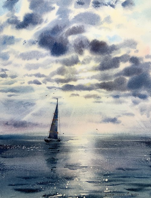 Sailboat and clouds #5 by Eugenia Gorbacheva