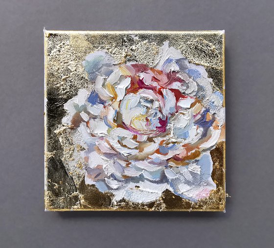 Pink Peonies miniature with gold on canvas