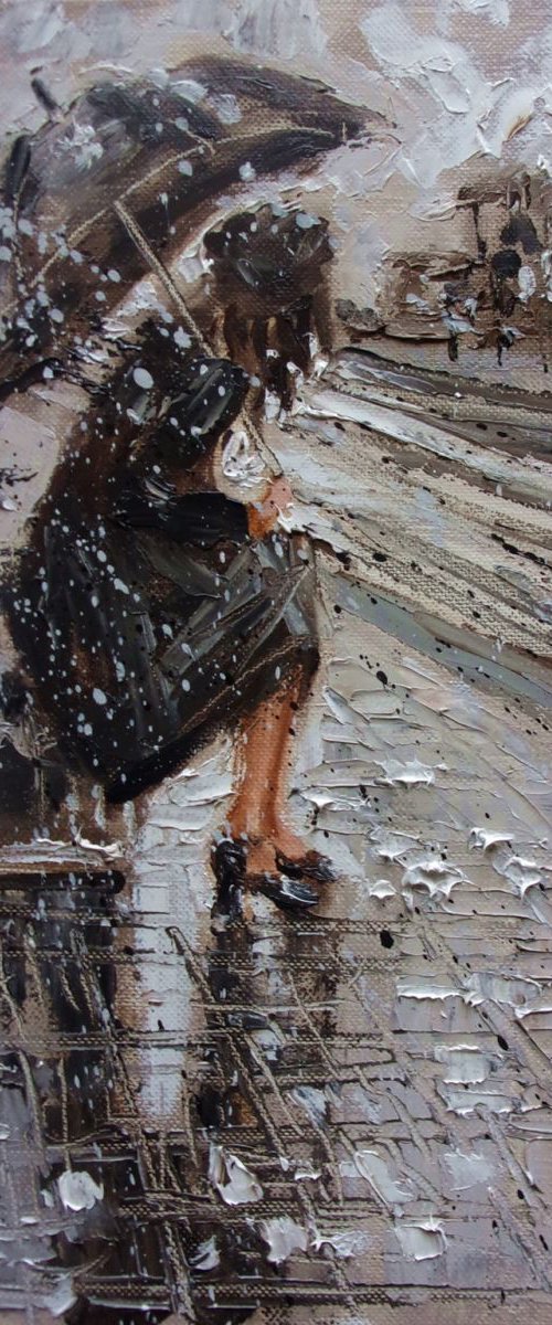 " WHERE ARE YOU GOING " original painting CITY palette knife GIFT by Monika Luniak
