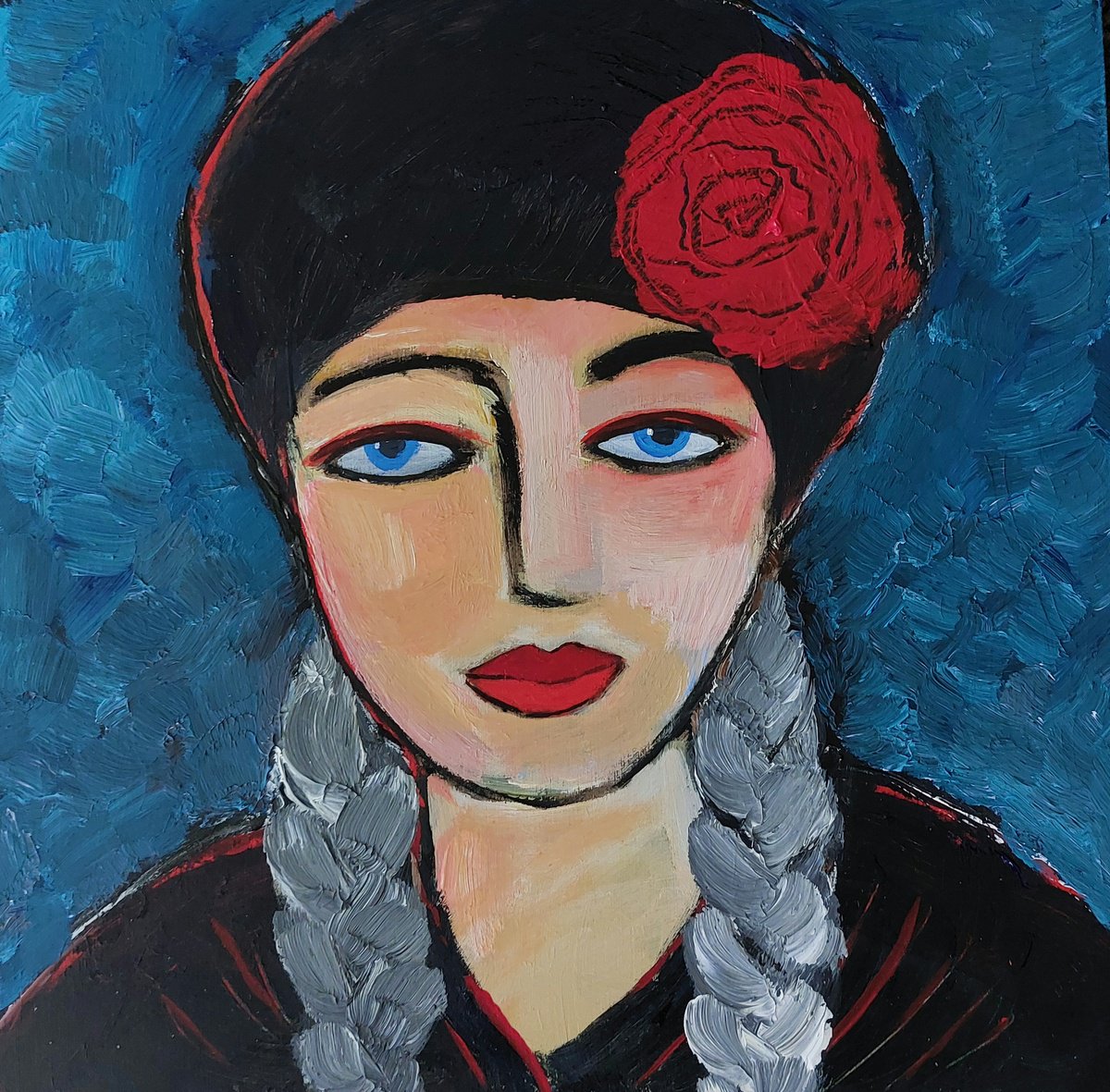 Girl With Braids (3) By Nelly Van Nieuwenhuijzen, 12 X 12, Artwork For Sale On Artfinder