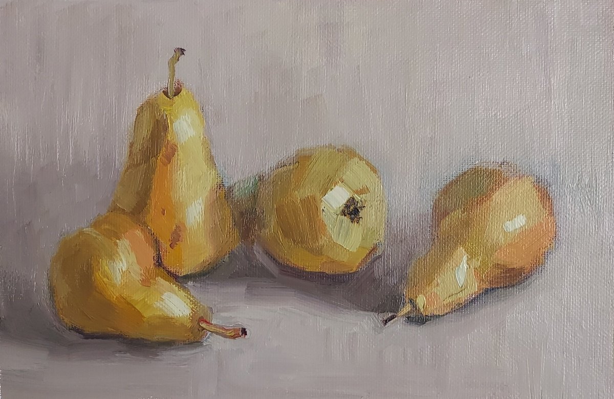Impressionistic Still Life Oil Painting By Olena Kolotova, 12 X 8", Still-Life "Pears", Original Artwork