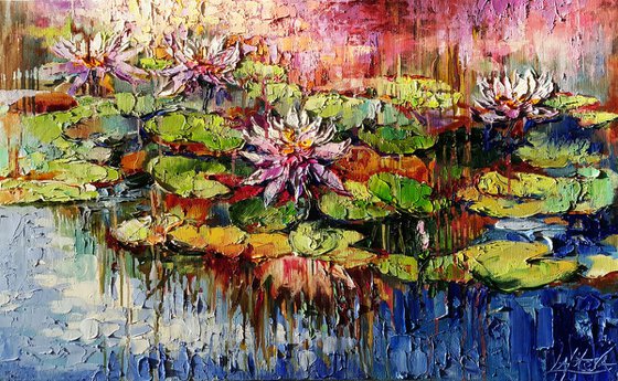 Water lilies pond oil original large impasto painting