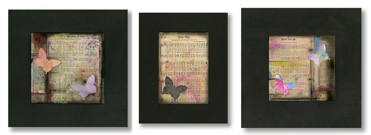 Abstract Collage By Kathy Morton Stanion, 35 X 12", Butterfly Medley Collection 3, Original Artwork