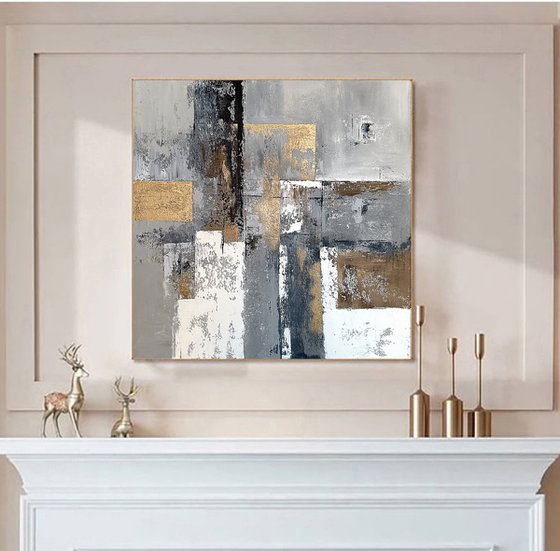 Architectural Ember. Grey Beige Gold Textured