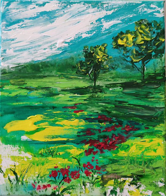 A Beautiful Day - Landscape palette knife - impressionistic acrylic painting