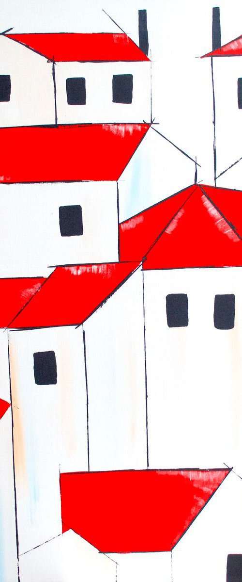 Acrylic - Red roofs by Poovi Art