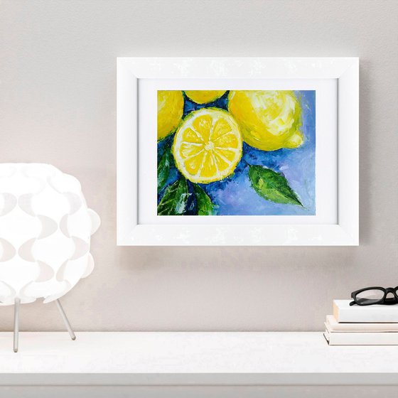 Lemon Painting Original Art Fruit Artwork Citrus Wall Art Small Kitchen Still Life