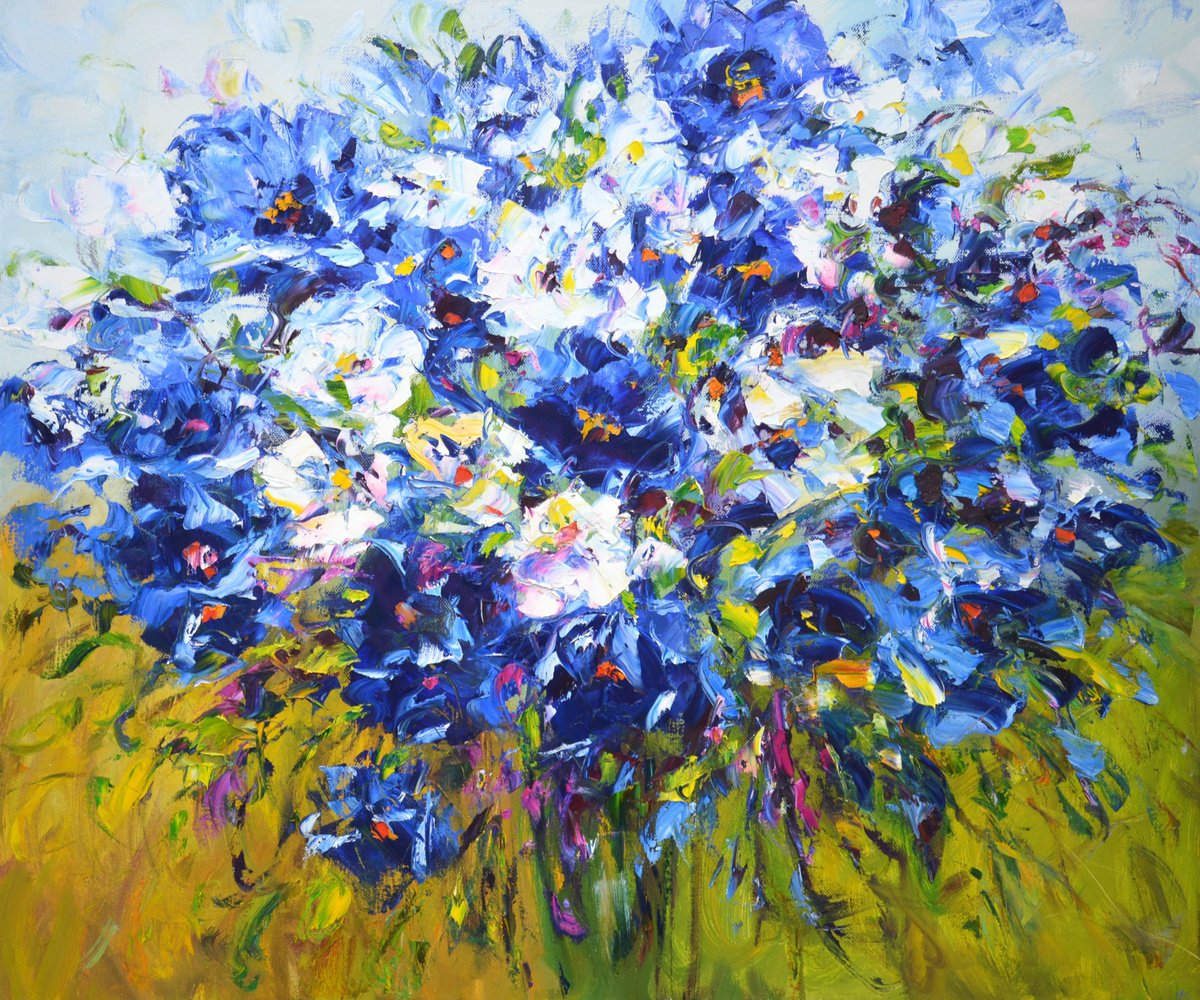 Expressive Botanical Oil Painting By Iryna Kastsova, 47 X 39, Flowers. Expressive Bouquet., Original Artwork