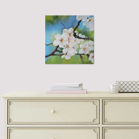 "Apple blossom." apple tree flower spring  liGHt original painting PALETTE KNIFE  GIFT (2020)
