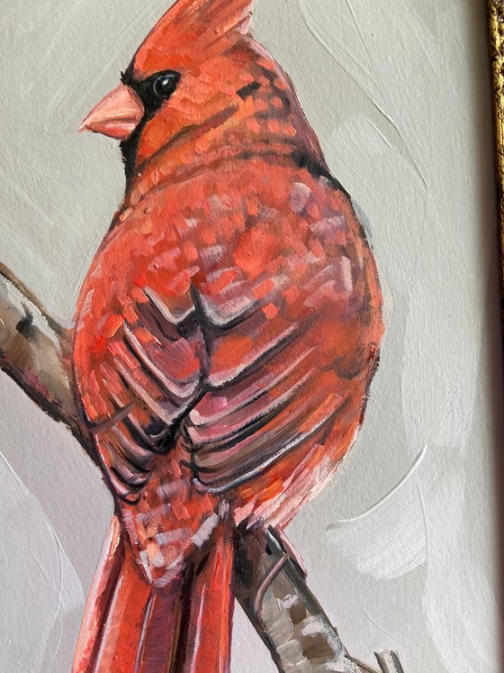 Red Cardinal Bird painting framed 5x7inch