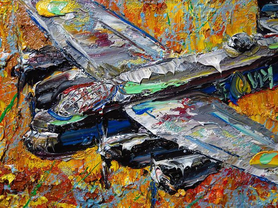 Original Oil Painting Abstract Aviation Expressionism Plane Pilot