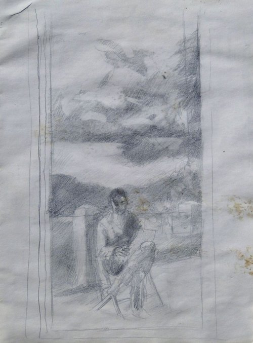 Reader in the garden, life drawing, 24x31 cm by Frederic Belaubre