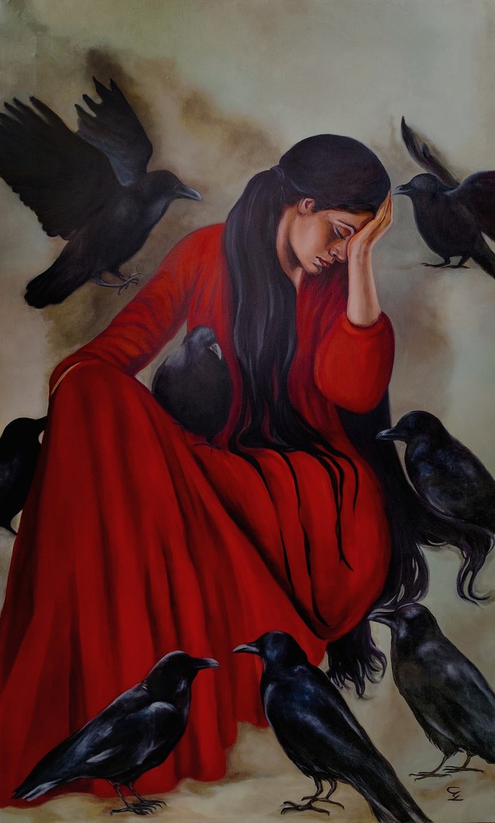 Surrealistic Portrait Oil Painting By Veronica Ciccarese, 24 X 39", The Dawn Of Reason, Original Artwork