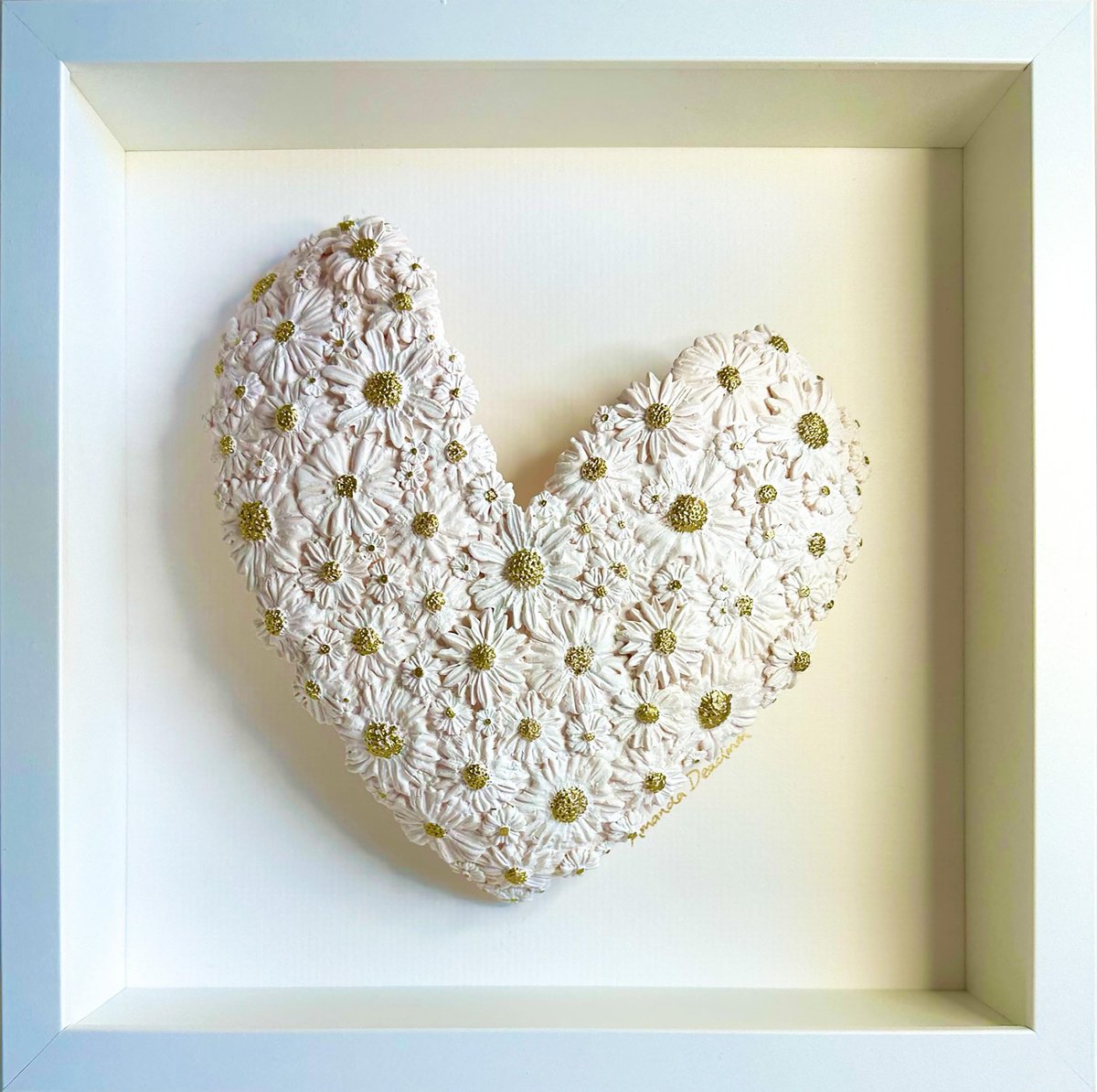 As Fresh as a Daisy (White polymer clay heart with gold) by Amanda Deadman